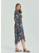 Shirt Collar Belt Detailed Blue Bohemian Plus Size Dress 4613